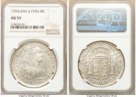 Charles IV 8 Reales 1793 LM-IJ AU55 NGC, Lima mint, KM97. Lustrous, very light scratch on obverse noted for accuracy. 

HID09801242017

© 2020 Her...