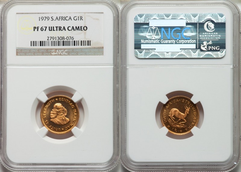 Republic gold Proof Rand 1979 PR67 Ultra Cameo NGC, South African mint, KM63. AG...