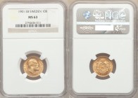 Oscar II gold 10 Kronor 1901-EB MS63 NGC, KM767. One year type. AGW 0.1296 oz. 

HID09801242017

© 2020 Heritage Auctions | All Rights Reserved