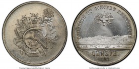 Confederation silver "Geneva Music Festival" Token 1856 MS65 PCGS, 25mm. By A. B(ovy). Starburst above grouping of instruments, music and floral / SOU...