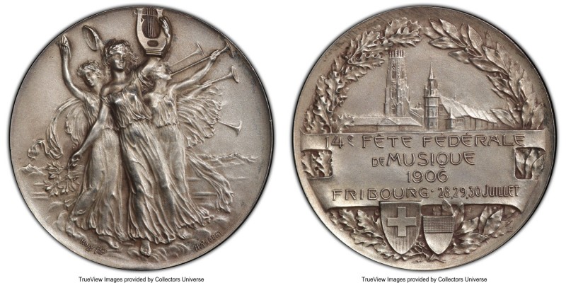 Confederation silver Specimen "Fribourg Music Festival" Medal 1906 SP64 PCGS, 36...
