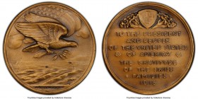 Confederation brass Specimen "Swiss Gratitude for America" Medal 1918 SP64 PCGS, SM-215. 40mm. By Hans Frei. Eagle flying right over ocean with wheat ...
