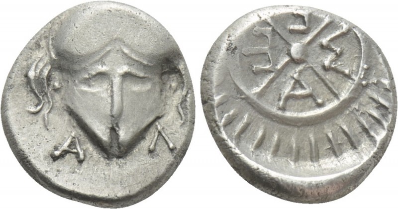 THRACE. Mesambria. Diobol (Circa 4th century BC). 

Obv: Α - Λ. 
Facing Corin...