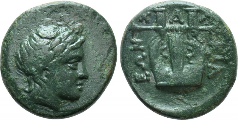 MACEDON. Chalkidian League. Ae (Circa 432-348 BC). Olynthos. 

Obv: Laureate h...