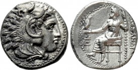 KINGS OF MACEDON. Alexander III 'the Great' (336-323 BC). Drachm. Sardes. 

Obv: Head of Herakles right, wearing lion skin.
Rev: AΛΕΞΑΝΔΡΟΥ. 
Zeus...