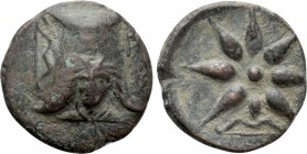 PONTOS. Uncertain (Amisos?). Time of Mithradates VI (Circa 130-100 BC). Ae. 

Obv: Bashlyk left, facing Pan bust below; bow to right; monogram to ri...