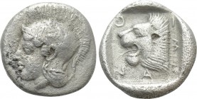 TROAS. Assos. Triobol or Hemidrachm (Mid-late 5th century BC). 

Obv: Helmeted head of Athena left.
Rev: AΣΣION (partially retrograde). 
Head of l...