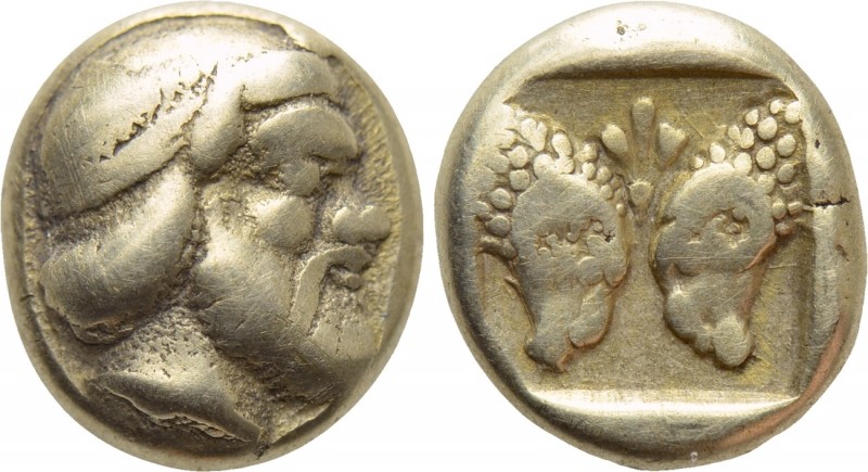 LESBOS. Mytilene. EL Hekte (Circa 454-428/7 BC).

Obv: Head of Silenos right, ...