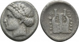 IONIA. Kolophon. Diobol (Circa 375-330 BC). Hippokrates, magistrate. 

Obv: Laureate head of Apollo left.
Rev: KOΛOΦΩ IΠΠOKPA. 
Lyre with five str...