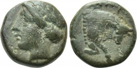 IONIA. Magnesia ad Maeandrum. Ae (Circa 350-300 BC). 

Obv: Laureate head of Apollo left.
Rev: MAΓ. 
Forepart of bull right; maeander pattern to l...