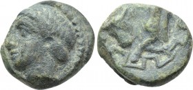 IONIA. Magnesia ad Maeandrum. Ae (Circa 350-300 BC). 

Obv: Laureate head of Apollo left.
Rev: MAΓ. 
Forepart of bull left; set into maeander patt...