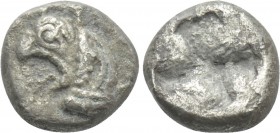 IONIA. Phokaia. Obol (Circa 521-478 BC). 

Obv: Head of griffin left.
Rev: Quadripartite incuse punch.

SNG von Aulock 2118; SNG Copenhagen -; BM...