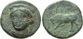 IONIA. Phygela. Ae (Circa 350-300 BC). Sokrates, magistrate. 

Obv: Head of Artemis Munychia facing slightly left, wearing stephane.
Rev: ΦΥΓ / ΣΩΚ...
