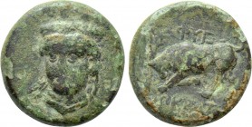IONIA. Phygela. Ae (Circa 350-300 BC). Sokrates, magistrate. 

Obv: Head of Artemis Munychia facing slightly left, wearing stephane.
Rev: ΦΥΓ / ΣΩΚ...