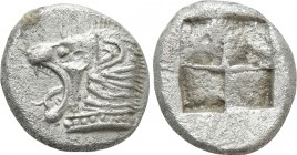 CARIA. Uncertain. Tetrobol (Circa 520-490 BC). 

Obv: Head of roaring lion left.
Rev: Quadripartite incuse square.

Cf. SNG Kayhan I 933; Triton ...