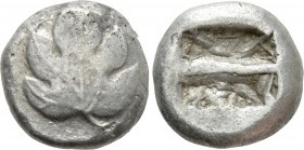 CARIA. Rhodes. Kamiros. Stater (Circa 480-460 BC).

Obv: Fig leaf.
Rev: Two parallel incuse rectangular punches.

BMC 7; HGC 6, 1380.

Conditio...