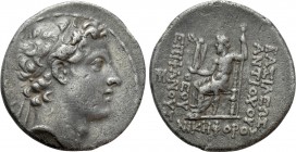 SELEUKID KINGDOM. Antiochos IV Epiphanes (175-164 BC). Tetradrachm. Antioch on the Orontes. 

Obv: Diademed head right.
Rev: BAΣIΛEΩΣ ANTIOXOY ΘEOY...