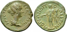 THRACE. Hadrianopolis. Faustina II (Augusta, 147-175). Ae. 

Obv: ΦΑVСΤΕΙΝΑ СΕΒΑСΤΗ. 
Draped bust right.
Rev: ΑΔΡΙΑΝΟΠΟΛΕΙΤΩΝ. 
Homonoia standing...