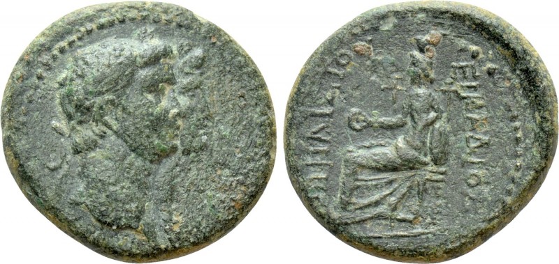 IONIA. Smyrna. Claudius, with Agrippina (41-54). Ae. Philistus and Eicadius, mag...