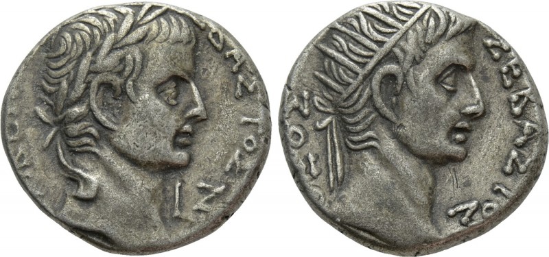 EGYPT. Alexandria. Tiberius with Divus Augustus (14-37). Tetradrachm. Dated RY 7...