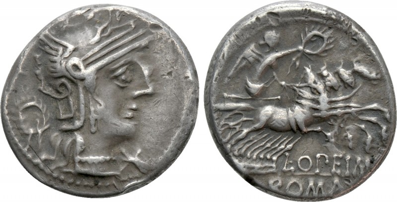 L. OPIMIUS. Denarius (131 BC). Rome. 

Obv: Helmeted head of Roma right, wreat...