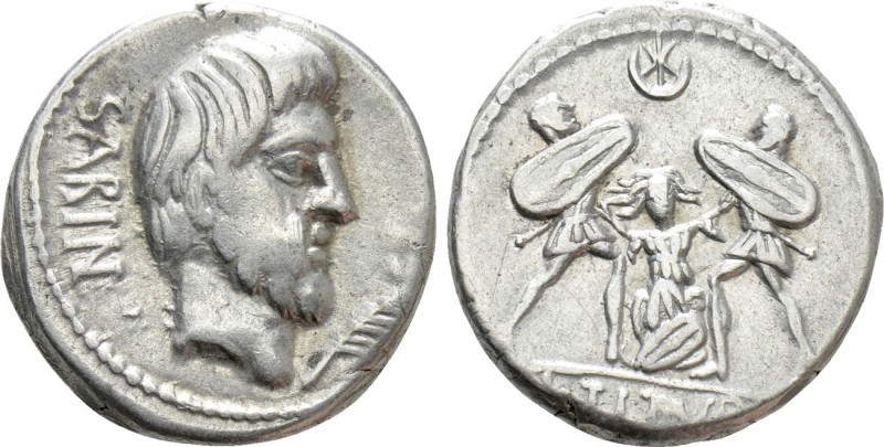 L. TITURIUS L.F. SABINUS. Denarius (89 BC). Rome. 

Obv: SABIN. 
Bareheaded a...