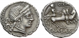 C. NAEVIUS BALBUS. Serrate Denarius (79 BC). Rome. 

Obv: Diademed head of Venus right; S C to left.
Rev: C NAE BALB. 
Victory driving triga right...