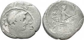 JULIUS CAESAR. Denarius (44 BC). Rome. P. L. Aemilius Buca, moneyer. Lifetime issue. 

Obv: DICT PERPETVO CAESAR. 
Wreathed head right.
Rev: L BVC...
