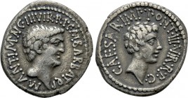 MARK ANTONY & OCTAVIAN. Denarius (41 BC). M. Barbatius Pollio, quaestor pro praetore. Ephesus.

Obv: M ANT IMP AVG III VIR R P C M BARBAT Q P.
Bare...