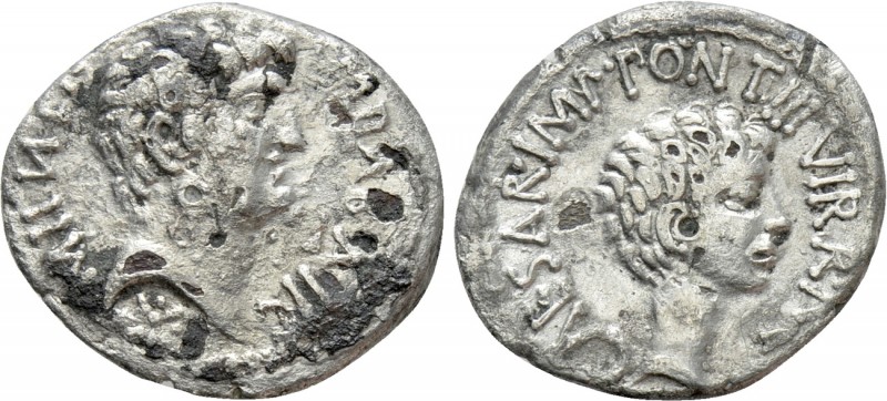 MARK ANTONY and OCTAVIAN. Fourrée denarius (41 BC). Military mint travelling wit...