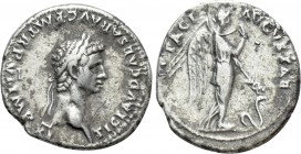 CLAUDIUS (41-54). Denarius. Rome. 

Obv: TI CLAVD CAESAR AVG P M TR P VI IMP XI. 
Laureate head right.
Rev: PACI AVGVSTAE. 
Pax-Nemesis advancing...