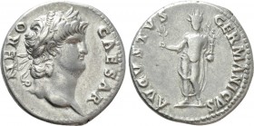 NERO (54-68). Denarius. Rome.

Obv: NERO CAESAR.
Laureate head right.
Rev: AVGVSTVS GERMANICVS.
Nero's Colossus: Facing statue of Nero, radiate, ...
