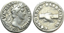 NERVA (96-98). Denarius. Rome. 

Obv: IMP NERVA CAES AVG P M TR P COS III P P. 
Laureate head right.
Rev: CONCORDIA EXERCITVVM. 
Clasped hands.
...