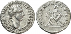 TRAJAN (98-117). Denarius. Rome. 

Obv: IMP CAES NERVA TRAIAN AVG GERM. 
Laureate head right.
Rev: PONT MAX TR POT COS II. 
Abundantia, holding s...