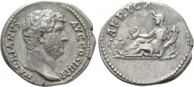 HADRIAN (117-138). Denarius. Rome. "Travel Series" issue. 

Obv: HADRIANVS AVG COS III P P. 
Bareheaded bust right, with slight drapery.
Rev: AFRI...