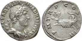 HADRIAN (117-138). Denarius. Rome. 

Obv: IMP CAESAR TRAIAN HADRIANVS AVG. 
Laureate and draped bust right.
Rev: P M TR P COS III. 
Galley left....