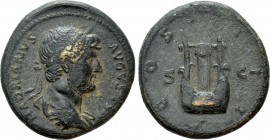 HADRIAN (117-138). As. Rome. 

Obv: HADRIANVS AVGVSTVS. 
Laureate, draped, and cuirassed bust right.
Rev: COS III / S - C. 
Lyre.

RIC² 757. 
...