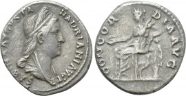 SABINA (Augusta, 138-136/7). Denarius. Rome. 

Obv: SABINA AVGVSTA HADRIANI AVG P P. 
Draped bust right.
Rev: CONCORDIA AVG. 
Concordia seated le...
