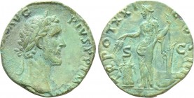 ANTONINUS PIUS (138-161). Sestertius. Rome. 

Obv: ANTONINVS AVG PIVS P P IMP II. 
Laureate head right.
Rev: TR POT XXI COS IIII / S - C. 
Annona...