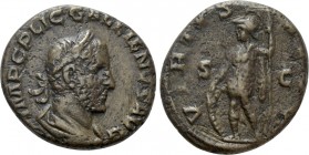 GALLIENUS (253-268). As. Rome. 

Obv: IMP C P LIC GALLIENVS AVG. 
Laureate, cuirassed and draped bust right.
Rev: VIRTVS AVG / S C. 
Virtus stand...