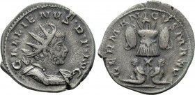 GALLIENUS (253-268). Antoninianus. Colonia Agrippinensis. 

Obv: GALLIENVS P F AVG. 
Radiate and cuirassed bust right.
Rev: GERMANICVS MAX V. 
Tr...
