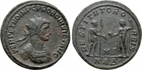 PROBUS (276-282). Antoninianus. Serdica. 

Obv: PERPETVO IMP C PROBO INVICT AVG. 
Radiate and cuirassed bust right.
Rev: RESTITVTOR ORBIS / MS / K...