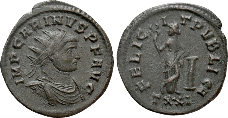 CARINUS (283-285). Antoninianus. Ticinum. 

Obv: IMP CARINVS P F AVG. 
Radiat...