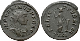 CARINUS (283-285). Antoninianus. Ticinum. 

Obv: IMP CARINVS P F AVG. 
Radiate, draped and cuirassed bust right.
Rev: FELICIT PVBLICA / TXXI. 
Fe...
