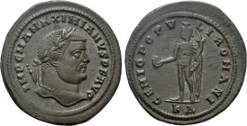 MAXIMIANUS HERCULIUS (286-305). Follis. Cyzicus. 

Obv: IMP C MA MAXIMIANVS P F AVG. 
Laureate head right.
Rev: GENIO POPVLI ROMANI / KΔ. 
Genius...