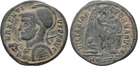MAXENTIUS (307-312). Half Follis. Ostia. 

Obv: MAXENTIVS P F AVG. 
Helmeted and cuirassed bust left, holding shield and spear.
Rev: VICTORIA AETE...