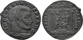 MAXENTIUS (307-312). Follis. Aquileia. 

Obv: IMP C MAXENTIVS P F AVG. 
Laureate head right.
Rev: CONSERV VRB SVAE / AQ Γ. 
Roma seated left on s...