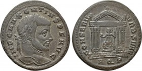 MAXENTIUS (307-312). Follis. Aquileia. 

Obv: IMP C MAXENTIVS P F AVG. 
Laureate head right.
Rev: CONSERV VRB SVAE / AQ P. 
Roma seated facing in...