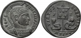 CONSTANTINE I THE GREAT (307/310-337). Follis. Siscia. 

Obv: CONSTANTINVS AVG. 
Helmeted and cuirassed bust right.
Rev: VIRTVS EXERCIT / S - F / ...