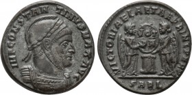 CONSTANTINE I THE GREAT (306-337). Follis. Arelate. 

Obv: IMP CONSTANTINVS MAX AVG. 
Laureate, helmeted and cuirassed bust right.
Rev: VICTORIAE ...